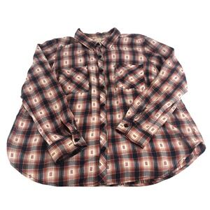 Vintage Faded Glory Women's Navajo Plaid Shirt XL Long‎ Sleeve Pockets Red Blue